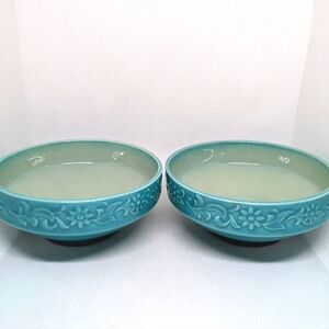 2 Beswick Turquoise Cathay Sauce Bowls 2388 Royal Doulton Embossed Cottagecore